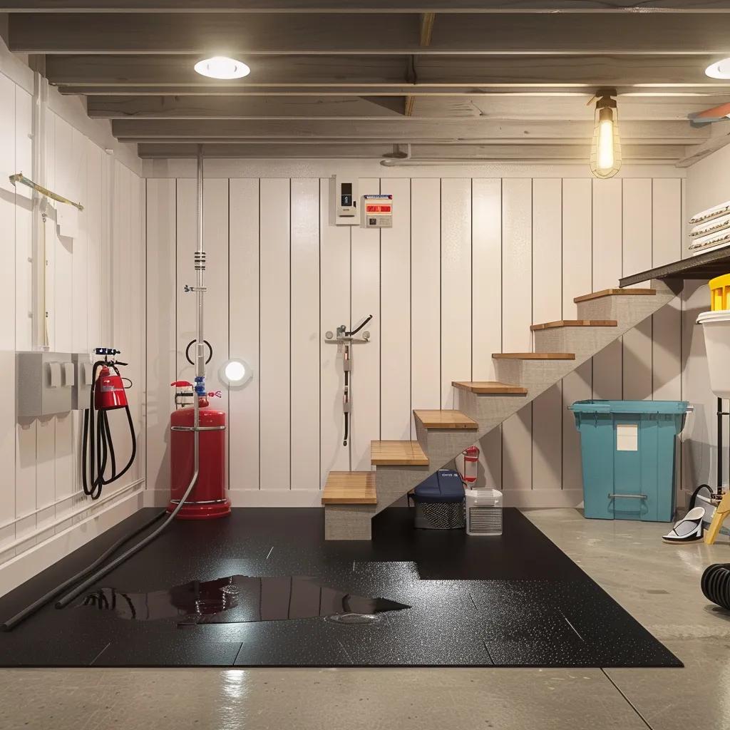 Affordable waterproofing solutions in a clean, dry basement with visible sump pump and vapor barrier
