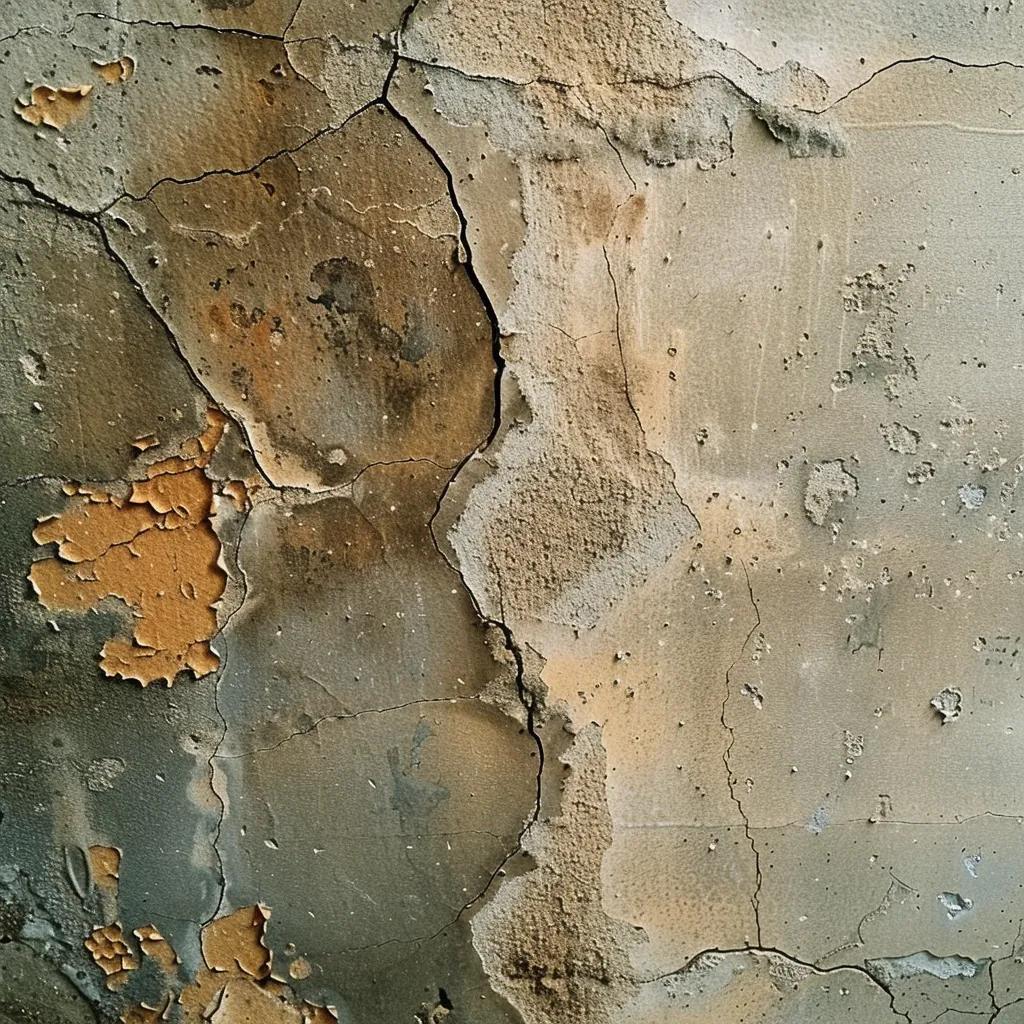 Close-up of visible moisture clues in a basement, including stains and mold